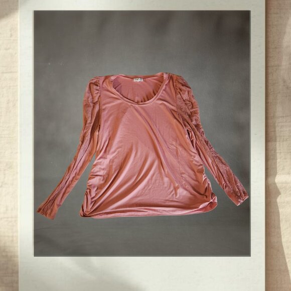 Jolie & Joy Dusty Rose Lace Sleeve Top | 3X - Picture 5 of 5